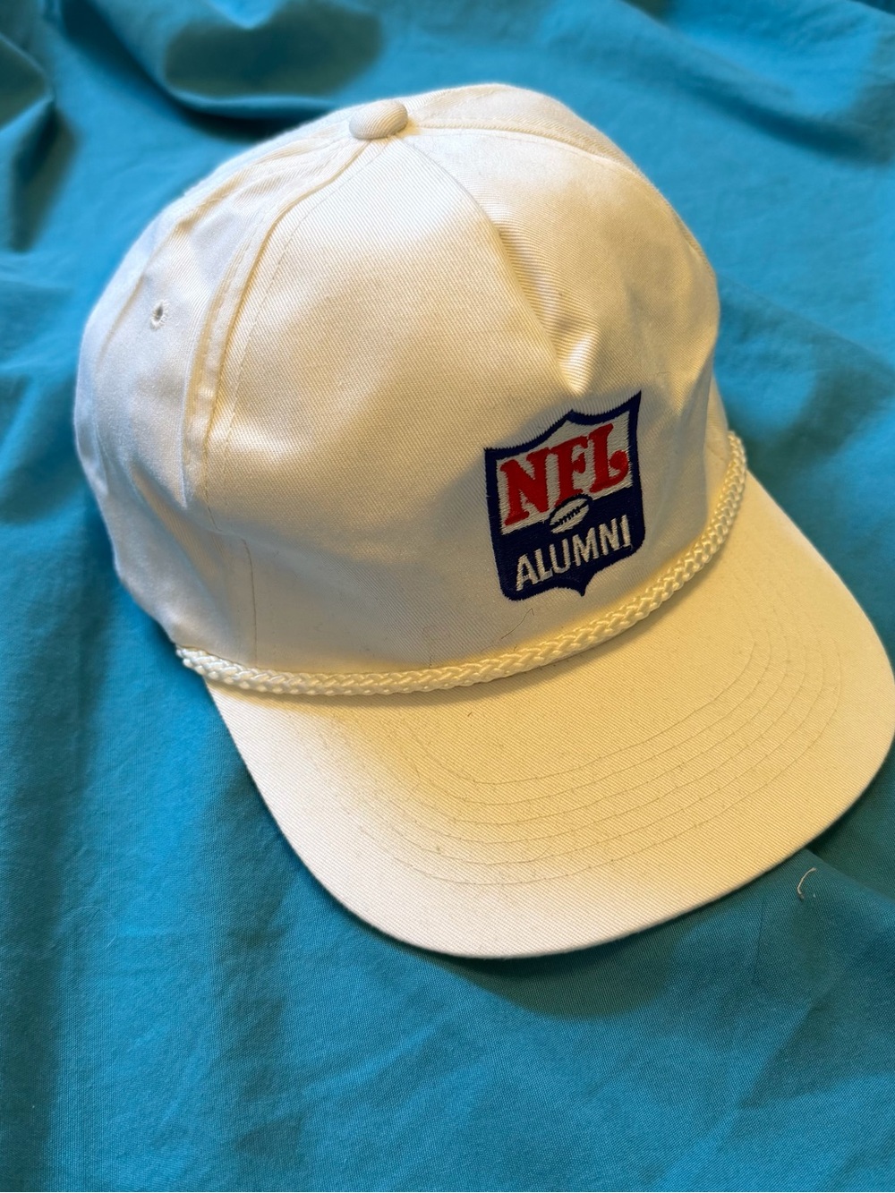 Vintage NFL Alumni White Rope-Trim Cap with Red & Blue Logo